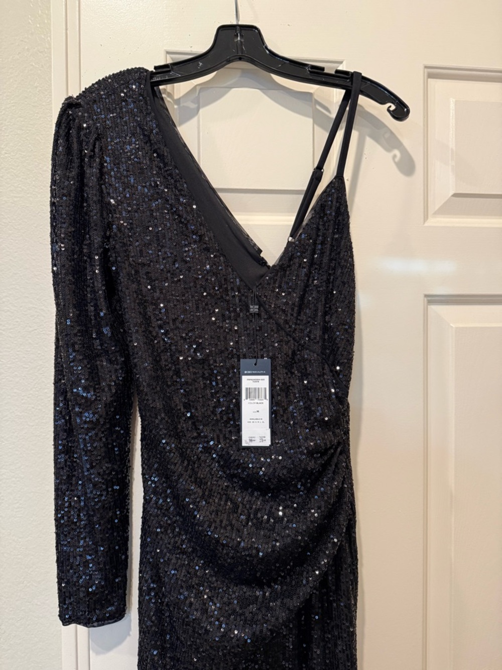 BCBGeneration Black Sequin Asymmetrical One-Shoulder Dress